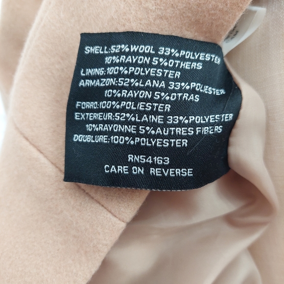 Nine West Double Breasted Tan Wool Pea Coat Women's Size 14 - Picture 4 of 6